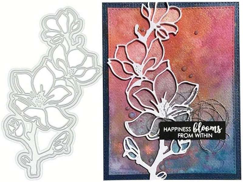 Lapoo 3D Backgrounds Frame Metal Cutting Die for Scrapbooking, New Cutting Dies DIY Album Card Making Decor Paper Craft Metal Die Cuts Party Wedding Decorations (Plum Blossom Stripes 6.5 x 3.2 in) - Image 1